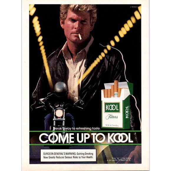1986 Kool Cigarettes Vintage Print Ad Motorcycle Leather Jacket Tunnel Lights - Picture 1 of 2